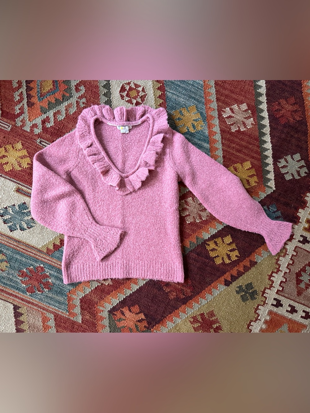 Boden Alpaca Ruffle V-Neck Sweater (Rose)